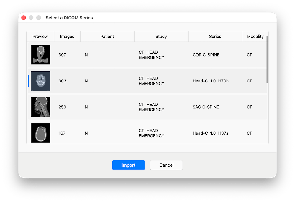 Select DICOM Series - DICOM Studio