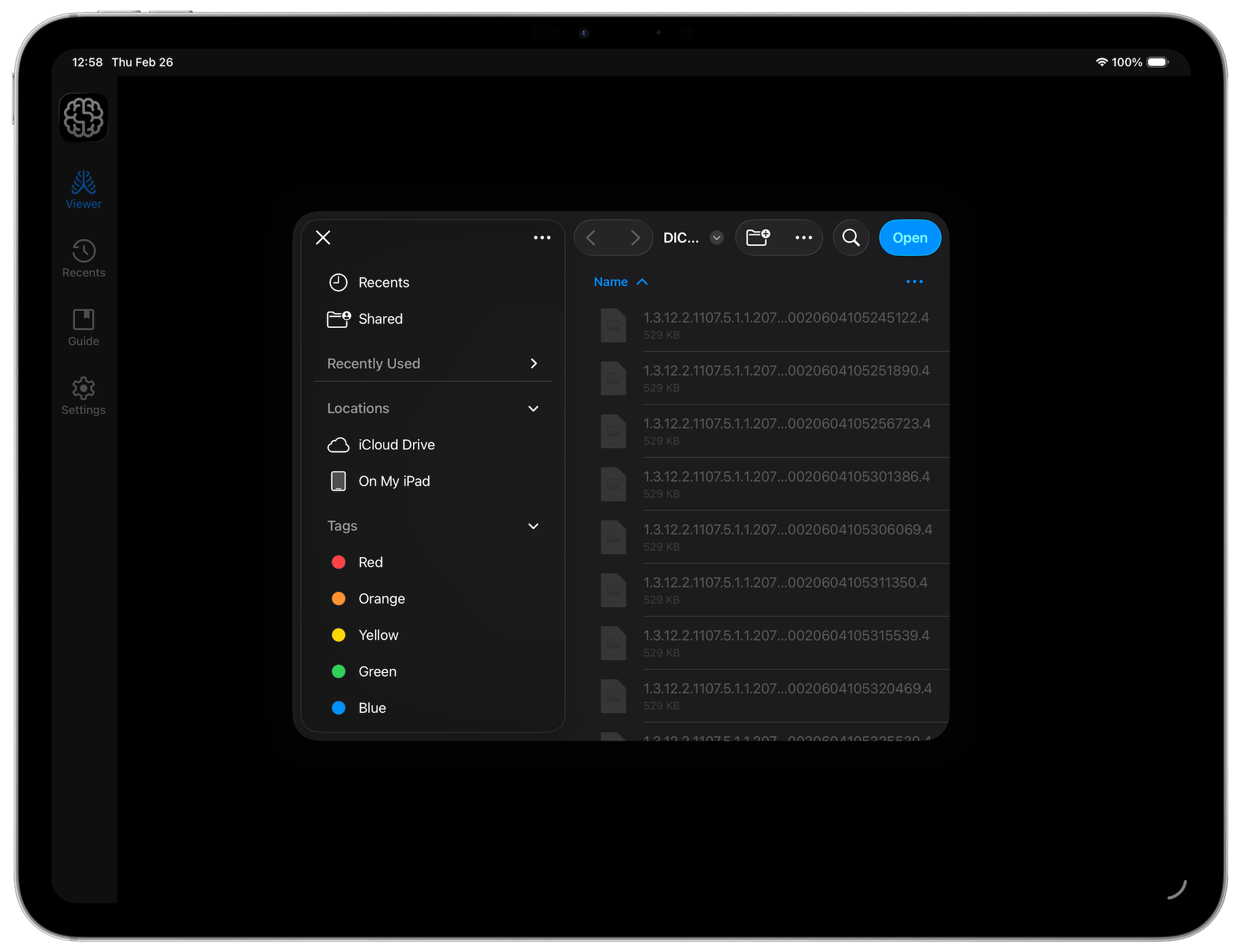 DICOM Studio Go on iPad - Select DICOM Folder